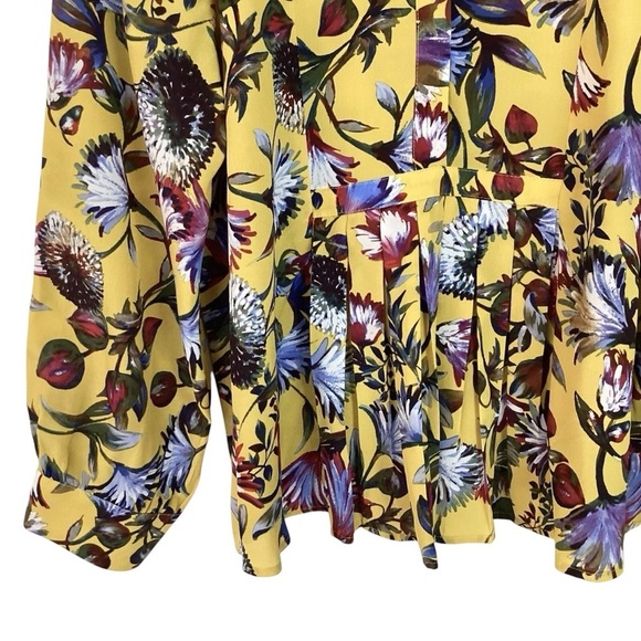 J. Crew Women’s Size Medium Golden Floral Silk Pleated Blouse Gold - Picture 4 of 9